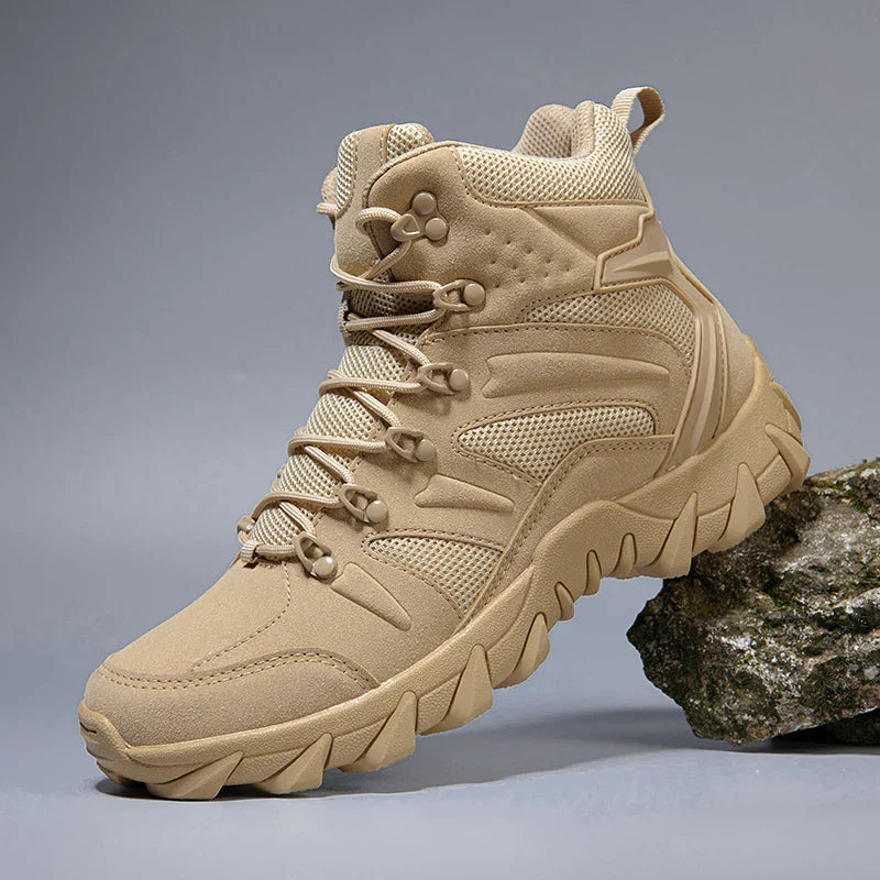 NNEOBA Men's Tactical Work Ankle Boots Winter Safety Shoes (Beige)